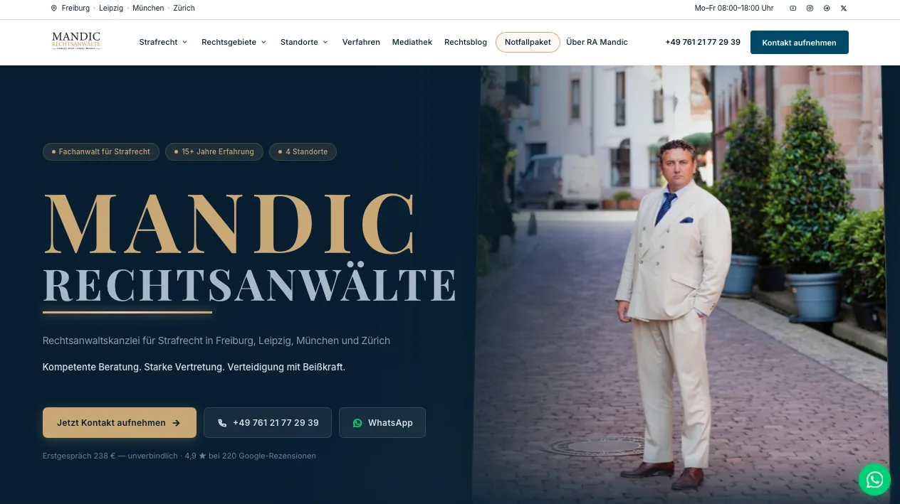 Startseite unseres Kunden Kanzlei Mandic, Fachanwalt für Strafrecht